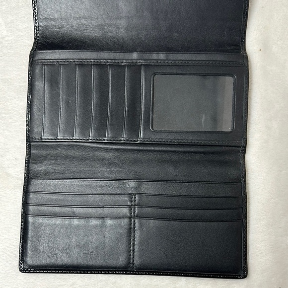 Coach Signature Ashley Navy Blue Shimmer Sparkle Snap Closure Full Size Wallet - Picture 7 of 10